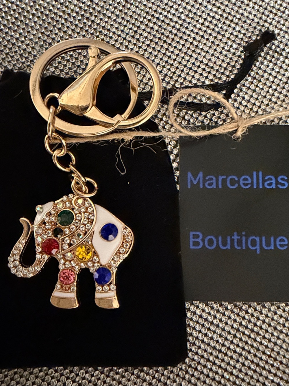 Gold-Tone Multicolor Crystal Elephant Key & Card Holder Charm